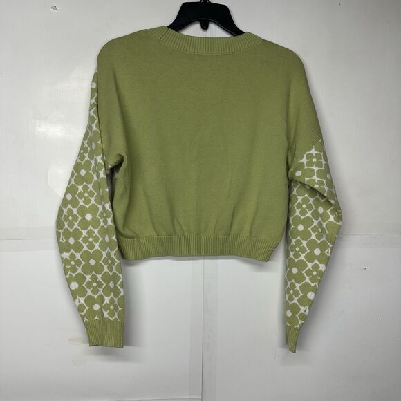 Hollister Women’s Green White Patterned Knit Sweater Size L Cropped Pullover - Picture 8 of 8